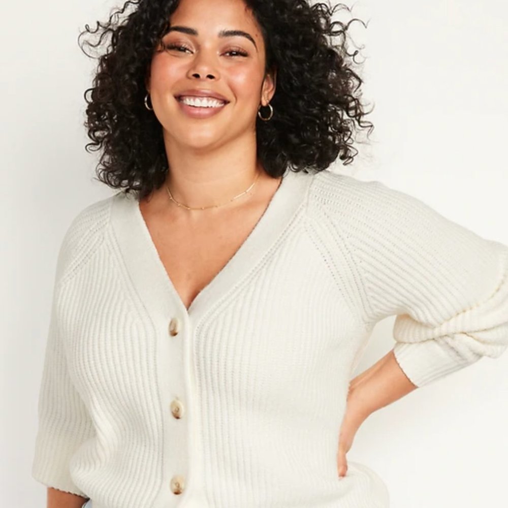 Old Navy Size Medium Petite Brushed Shaker-Stitch Cardigan Sweater